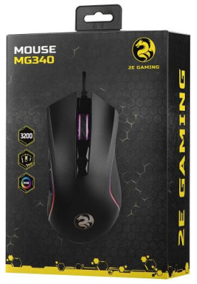 Миша 2E MG340 GAMING, Black, USB, оптична, 1200/2400/3200 dpi, RGB-підсвічування, 7 кнопок, сенсор Avago A5050, 1.8 м (2E-MG340UB)