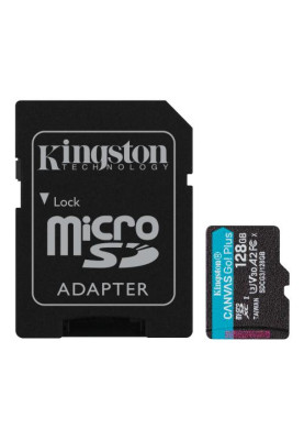Карта пам'яті microSDXC, 128Gb, Kingston Canvas Go! Plus, Class 10 UHS-I U3 V30 A2, SD адаптер, до 170/90 МБ/с (SDCG3/128GB)