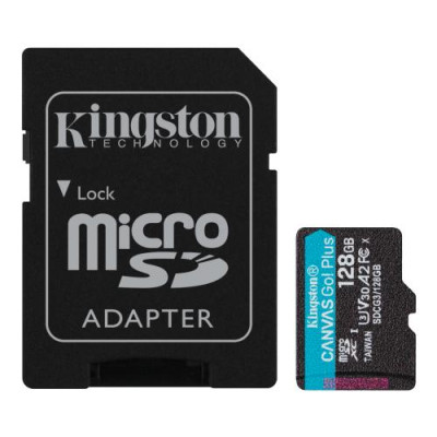Карта пам'яті microSDXC, 128Gb, Kingston Canvas Go! Plus, Class 10 UHS-I U3 V30 A2, адаптер SD, до 170/90 МБ/с (SDCG3/128GB)