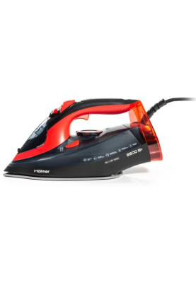 Праска Holmer HIC-2538, Black/Red, 2500W, кераміка, паровий удар 130 г/хв, постійна подача пари 30 г/хв, вертикальне відпарювання, очищення від накипу (HIC-2538)
