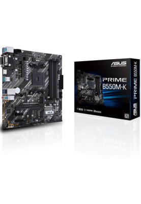 Мат.плата AM4 (B550) Asus PRIME B550M-K, B550, 4xDDR4, Int.Video(CPU), 4xSATA3, 1xM.2, 1xPCI-E 16x 4.0, 2xPCI-E 1x 3.0, ALC887, RTL8111H, 8xUSB3.2/4xUSB2.0, VGA/DVI-D/HDMI, MicroATX