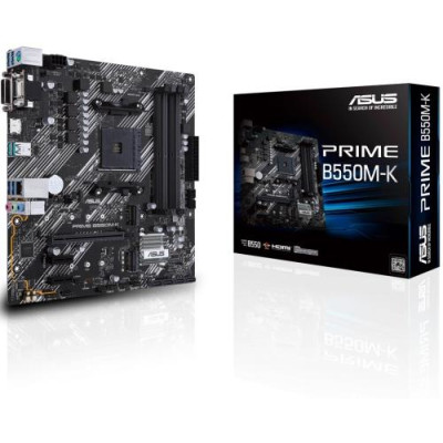 Мат.плата AM4 (B550) Asus PRIME B550M-K, B550, 4xDDR4, Int.Video(CPU), 4xSATA3, 1xM.2, 1xPCI-E 16x 4.0, 2xPCI-E 1x 3.0, ALC887 8xUSB3.2/4xUSB2.0, VGA/DVI-D/HDMI, MicroATX