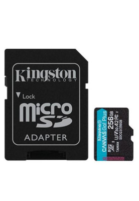 Карта пам'яті microSDXC, 256Gb, Kingston Canvas Go! Plus, Class 10 UHS-I U3 V30 A2, SD адаптер, до 170/90 МБ/с (SDCG3/256GB)