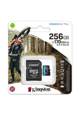 Карта пам'яті microSDXC, 256Gb, Kingston Canvas Go! Plus, Class 10 UHS-I U3 V30 A2, SD адаптер, до 170/90 МБ/с (SDCG3/256GB)
