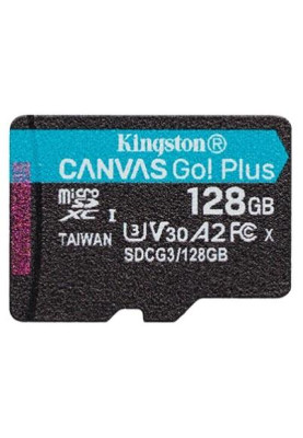 Карта пам'яті microSDXC, 128Gb, Kingston Canvas Go! Plus, Class 10 UHS-I U3 V30 A2, без адаптера, до 170/90 МБ/с (SDCG3/128GBSP)