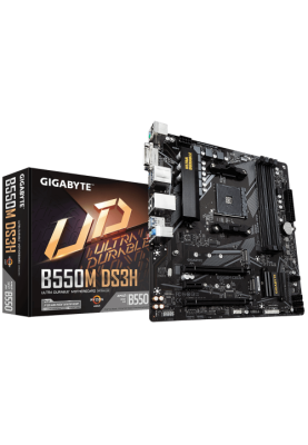 Мат.плата AM4 (B550) Gigabyte B550M DS3H, B550, 4xDDR4, CrossFireX, Int.Video(CPU), 4xSATA3, 2xM.2, 1xPCI-E 16x 4.0, 1xPCI-E 16x 3.0, 1xPCI-E 1x 3.0, ALC887, GLan, 6xUSB3.2/6xUSB2.0, DVI-D/HDMI, MicroATX