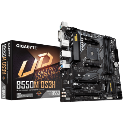 Мат.плата AM4 (B550) Gigabyte B550M DS3H, B550, 4xDDR4, CrossFireX, Int.Video(CPU), 4xSATA3, 2xM.2, 1xPCI-E 16x 4.0, 1xPCI-E 16x 3.0, 1xPCI-E 1x 3.0, ALC887, GLan, 6xUSB3.2/6xUSB2.0, DVI-D/HDMI, MicroATX
