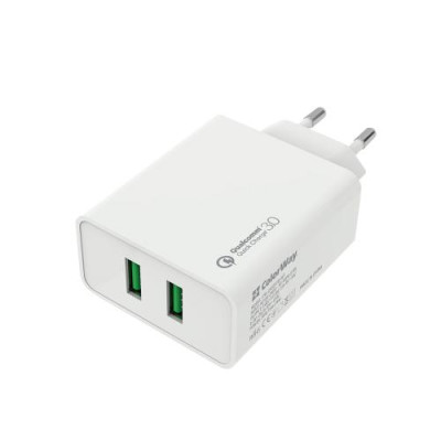 Мережевий зарядний пристрій ColorWay, White, 36 Вт, 2xUSB (QC3.0), Auto ID (CW-CHS017Q-WT)