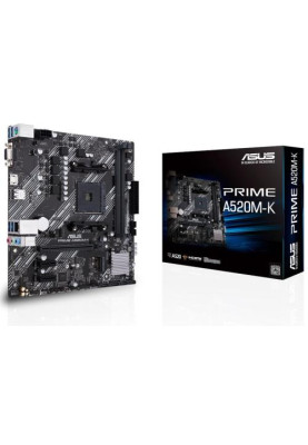 Мат.плата AM4 (A520) Asus PRIME A520M-K, A520, 2xDDR4, Int.Video(CPU), 4xSATA3, 1xM.2, 1xPCI-E 16x 3.0, 2xPCI-E 1x 3.0, ALC887, RTL8111H, 6xUSB3.2/6xUSB2.0, VGA/HDMI, MicroATX