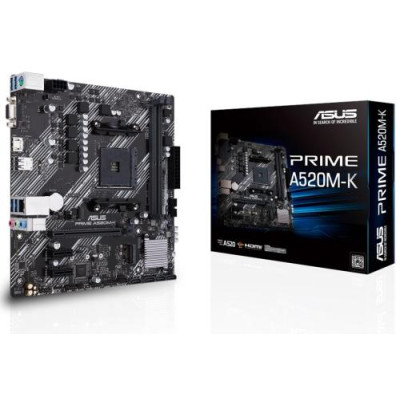 Мат.плата AM4 (A520) Asus PRIME A520M-K, A520, 2xDDR4, Int.Video(CPU), 4xSATA3, 1xM.2, 1xPCI-E 16x 3.0, 2xPCI-E 1x 3.0, ALC887 6xUSB3.2/6xUSB2.0, VGA/HDMI, MicroATX