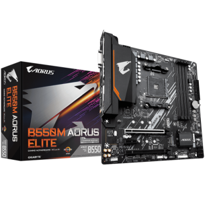 Мат.плата AM4 (B550) Gigabyte B550M AORUS ELITE, B550, 4xDDR4, CrossFireX, Int.Video(CPU), 4xSATA3, 2xM.2, 1xPCI-E 16x 4.0, 1xPCI-E 16x 3.0, 1xPCI-E 1x 3.0, ALC887, GLan, 6xUSB3.2/6xUSB2.0, DVI-D/HDMI, MicroATX