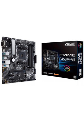Мат.плата AM4 (B450) Asus PRIME B450M-A II, B450, 4xDDR4, Int.Video(CPU), 6xSATA3, 1xM.2, 1xPCI-E 16x 3.0, 2xPCI-E 1x 2.0, ALC887, RTL8111H, 8xUSB3.2/4xUSB2.0, VGA/DVI-D/HDMI, mATX