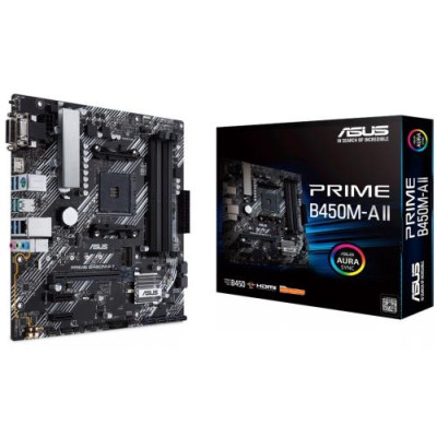 Мат.плата AM4 (B450) Asus PRIME B450M-A II, B450, 4xDDR4, Int.Video(CPU), 6xSATA3, 1xM.2, 1xPCI-E 16x 3.0, 2xPCI-E 1x 2.0, ALC88 8xUSB3.2/4xUSB2.0, VGA/DVI-D/HDMI, mATX