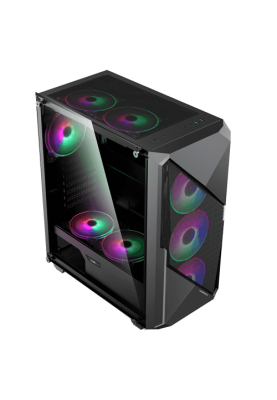 Корпус GameMax Revolt Black, без БЖ, Mid Tower, ATX / Micro ATX / Mini ITX, 1хUSB 3.1, 1хUSB 2.0, 4x120 мм LED, 421x210x460 мм, 0.5 мм, 5.5 кг