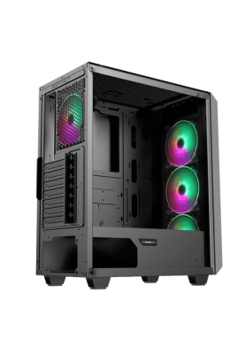 Корпус GameMax Revolt Black, без БЖ, Mid Tower, ATX / Micro ATX / Mini ITX, 1хUSB 3.1, 1хUSB 2.0, 4x120 мм LED, 421x210x460 мм, 0.5 мм, 5.5 кг