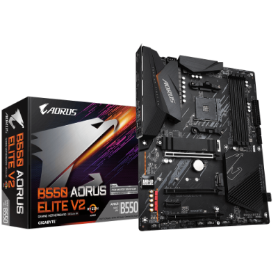 Мат.плата AM4 (B550) Gigabyte B550 AORUS ELITE V2, B550, 4xDDR4, CrossFireX, Int.Video(CPU), 4xSATA3, 2xM.2, 1xPCI-E 16x 4.0, 2xPCI-E1 3.0, ALC1200, 2.5GbE, 8xUSB3.2/6xUSB2.0, HDMI/DP, ATX