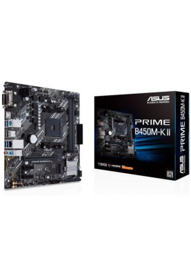 Мат.плата AM4 (B450) Asus PRIME B450M-K II, B450, 2xDDR4, Int.Video(CPU), 4xSATA3, 1xM.2, 1xPCI-E 16x 3.0, 2xPCI-E 1x 2.0, ALC887, RTL8111H, 6xUSB3.2/6xUSB2.0, VGA/DVI-D/HDMI, MicroATX