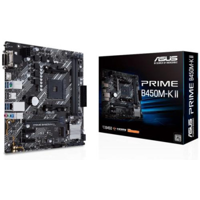 Мат.плата AM4 (B450) Asus PRIME B450M-K II, B450, 2xDDR4, Int.Video(CPU), 4xSATA3, 1xM.2, 1xPCI-E 16x 3.0, 2xPCI-E 1x 2.0, ALC88 6xUSB3.2/6xUSB2.0, VGA/DVI-D/HDMI, MicroATX