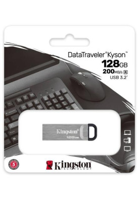 Флеш накопичувач USB 128Gb Kingston DataTraveler Kyson, Silver, USB 3.2 Gen 1, до 200/60 МБ/с (DTKN/128GB)
