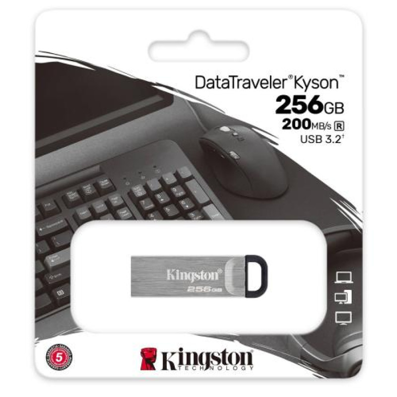 Флеш накопичувач USB 256Gb Kingston DataTraveler Kyson, Silver, USB 3.2 Gen 1, до 200/60 МБ/с (DTKN/256GB)