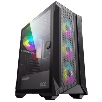 Корпус GameMax Brufen C1 Black, Midi Tower, без БЖ, для ATX / Micro ATX / Mini ITX, USB 2.0, 2xUSB 3.0, 4x120 мм ARGB Fan, 1xCOC Turbo Fan, бічна панель із загартованого скла