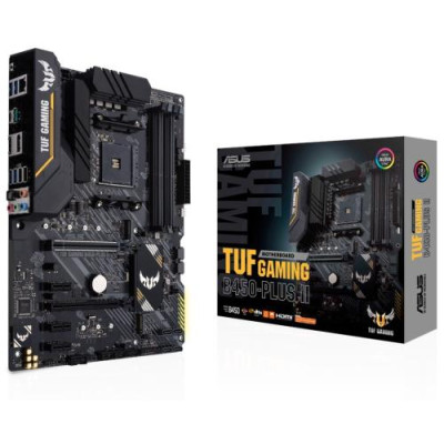 Мат.плата AM4 (B450) Asus TUF GAMING B450-PLUS II, B450, 4xDDR4, CrossFire, Int.Video(CPU), 6xSATA3, 2xM.2, 1xPCI-E 16x 3.0, 1xPCI-E 16x 2.0, 3xPCI-E 1x 2.0, ALC S1200A, L8200A, 8xUSB3.2/4xUSB2.0, HDMI/DP, ATX