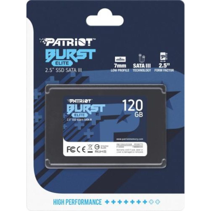 Твердотільний накопичувач SSD 120Gb, Patriot Burst Elite, SATA3, 2.5", 3D TLC, 450/320 МБ/с (PBE120GS25SSDR)