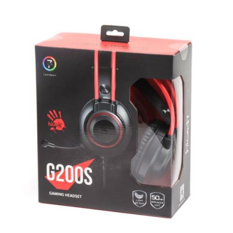Навушники Bloody G200S, Black/Red, USB, накладні, підсвічування 7 кольорів, кабель 2 м