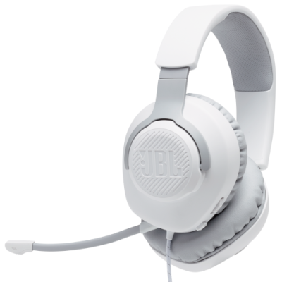 Навушники JBL Quantum 100, White, 3.5 мм, мікрофон, динаміки 40 мм, технологія "QuantumSOUND Signature", 1.2 м (JBLQUANTUM100WHT)