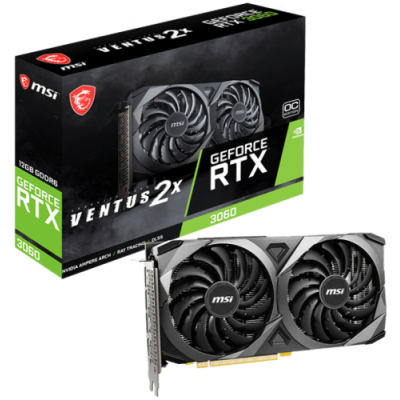 Відеокарта GeForce RTX 3060, MSI, VENTUS 2X OC, 12Gb GDDR6, 192-bit, HDMI/3xDP, 1807/15000 MHz, 8-pin (RTX 3060 VENTUS 2X 12G OC)