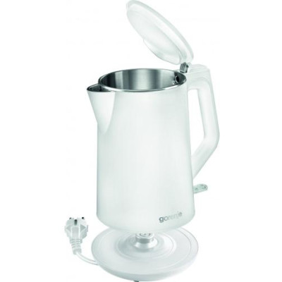 Електрочайник Gorenje K15DWW, White, 2200W, 1.5 л, індикатор рівня води, дисковий, метал