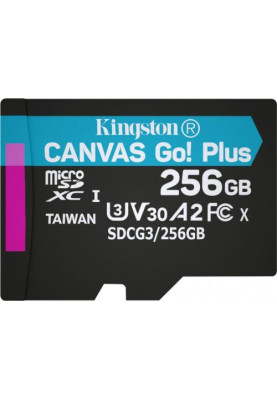 Карта пам'яті microSDXC, 256Gb, Kingston Canvas Go! Plus, Class 10 UHS-I U3 V30 A2, без адаптера, до 170/90 МБ/с (SDCG3/256GBSP)