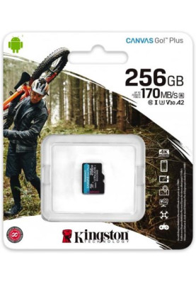Карта пам'яті microSDXC, 256Gb, Kingston Canvas Go! Plus, Class 10 UHS-I U3 V30 A2, без адаптера, до 170/90 МБ/с (SDCG3/256GBSP)