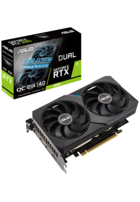 Відеокарта GeForce RTX 3060, Asus, DUAL OC V2, 12Gb GDDR6, 192-bit, HDMI/3xDP, 1867/15000 MHz, 8-pin (DUAL-RTX3060-O12G-V2)