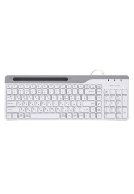 Клавіатура A4Tech FK25 "Fstyler", White/Grey, USB, ультратонка, 12 мультимедійних кнопок, захист від бризок, підставка для смартфона (до 6.8"), 1.5 м, UA/RU/US