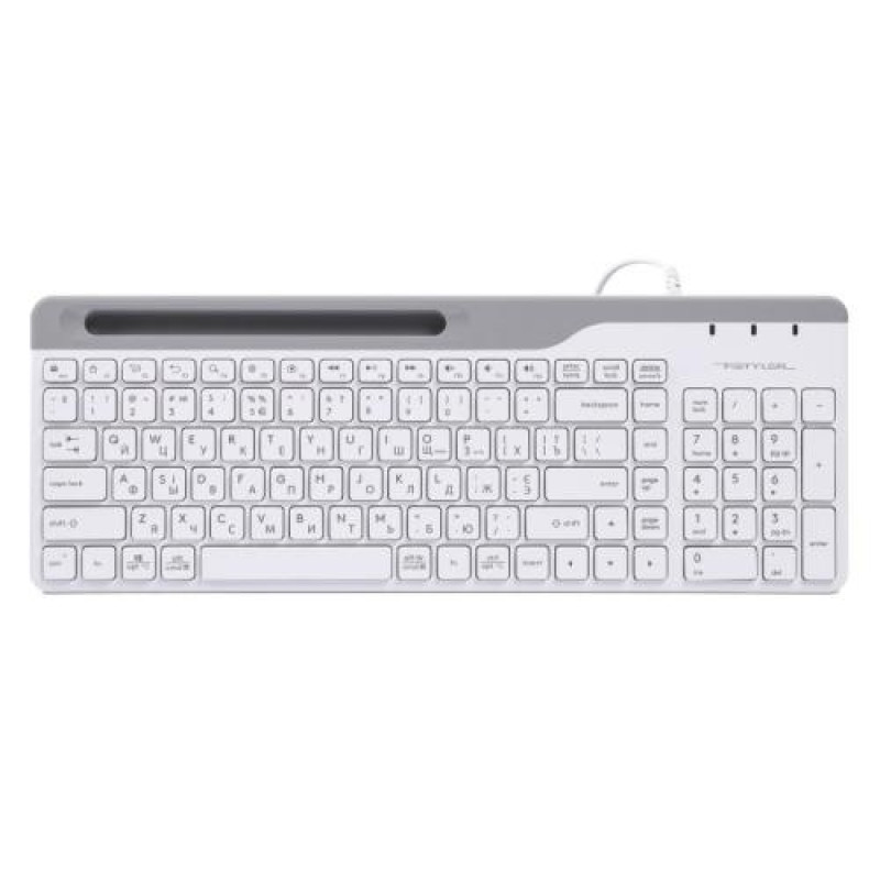 Клавіатура A4Tech FK25 "Fstyler", White/Grey, USB, ультратонка, 12 мультимедійних кнопок, захист від бризок, підставка для смартфона (до 6.8"), 1.5 м, UA/RU/US