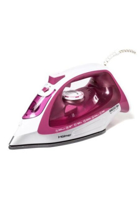 Праска Holmer HIТ-2640, White/Pink, 2600W, кераміка, паровий удар 140 г/хв, постійна подача пари 40 г/хв, вертикальне відпарювання, очищення від накипу