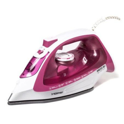 Утюг Holmer HIТ-2640, White/Pink, 2600W, кераміка, паровий удар 140 г/хв, постійна подача пари 40 г/хв, вертикальне відпарювання, очищення від накипу