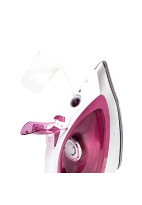 Праска Holmer HIТ-2640, White/Pink, 2600W, кераміка, паровий удар 140 г/хв, постійна подача пари 40 г/хв, вертикальне відпарювання, очищення від накипу