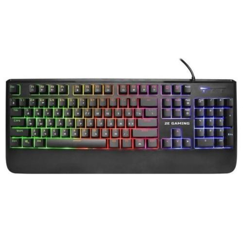 Клавіатура 2E KG325 GAMING, Black, USB, мембранна псевдо-механіка, LED-підсвічування (3 режими), захист від вологи та пилу, незнімна підставка під зап'ястя, 1.7 м (2E-KG325UB)