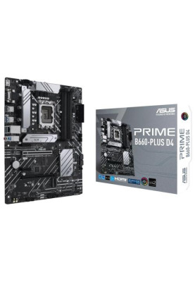 Мат.плата LGA1700, Asus PRIME B660-PLUS D4, B660, 4xDDR4, Int.Video(CPU), 4xSATA3, 3xM.2, 1xPCI-E 16x 4.0, 1xPCI-E 16x 3.0, 2xPCI-E 1x 3.0, 1xM.2 (Key E), ALC997, 2.5GLan, 9xUSB3.2/6xUSB2.0, VGA/HDMI/DP, ATX