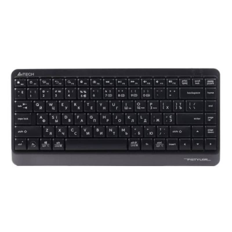 Клавіатура бездротова A4Tech FBK11 "Fstyler", Black/Grey, Bluetooth / USB 2.4GHz, компактний розмір, 12 мультимедійних кнопок, захист від бризок, до 4-х пристроїв, 2xAAA, UA/RU/US