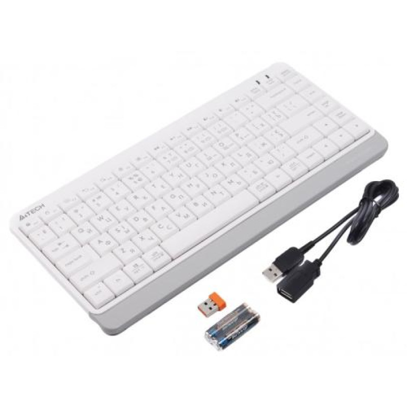 Клавіатура бездротова A4Tech FBK11 "Fstyler", White/Grey, Bluetooth / USB 2.4GHz, компактний розмір, 12 мультимедійних кнопок, захист від бризок, до 4-х пристроїв, 2xAAA, UA/RU/US