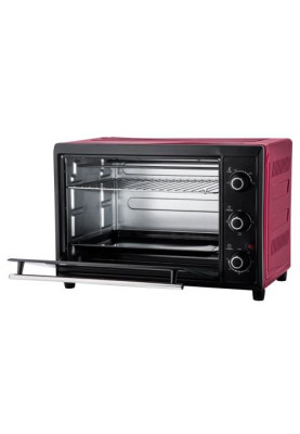 Електродуховка Liberton LEO-400 Red, 2000W, 40 л, поворотні перемикачі, індикатор роботи, таймер, 3 режими нагрівання, термостат 250 град, комплектація решітка, деко, тримач для деко