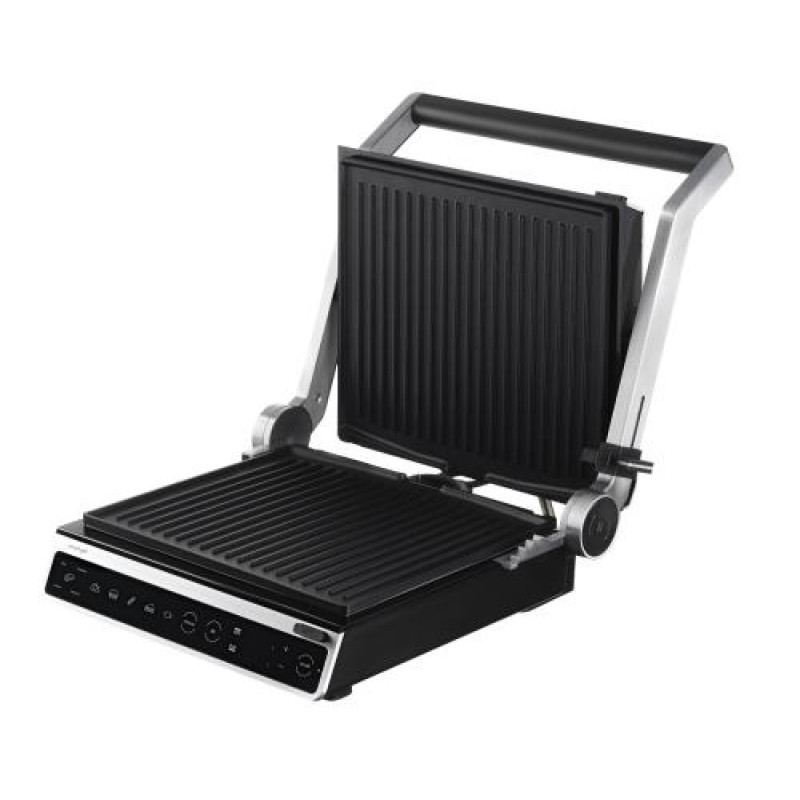Електрогриль Ardesto GK-STC20, Black/Silver, 2000W, сенсорне керування, регулювання ступеню прожарювання, знімні пластини