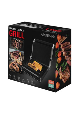 Електрогриль Ardesto GK-STC20, Black/Silver, 2000W, сенсорне керування, регулювання ступеню прожарювання, знімні пластини
