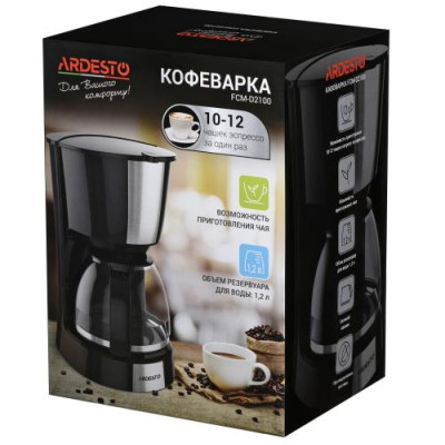 Кавоварка Ardesto FCM-D2100, Black, 900W, крапельна, резервуар 1.2л