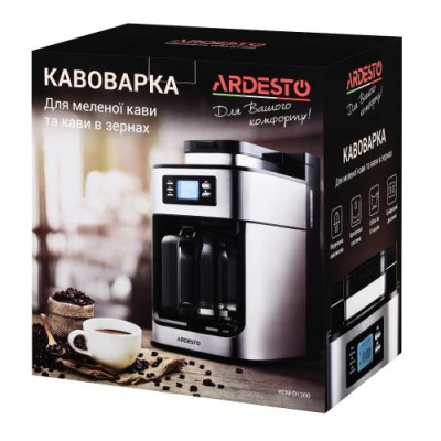 Кавоварка Ardesto YCM-D1200, 1050W, крапельна, 1.2 л, дисплей, вбуд. кавомолка Кавоварка Ardesto YCM-D1200, 1050W, крапельна, 1.2 л, дисплей, вбуд. кавомолка