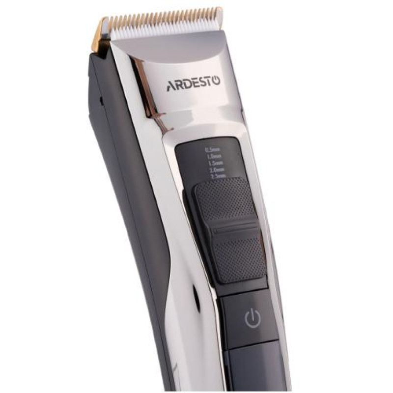 Машинка для стрижки Ardesto HC-Y30-DBS, Black/Grey, 2.4W, живлення мережа/акумулятор, кількість установок довжини 11, 6 насадок, леза з нерж. сталі/кераміки, LED-дисплей