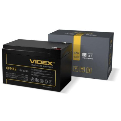 Акумуляторна батарея Videx 6FM12, 12V, 12 Агод, AGM, T2, 150x98x95 мм, 3.3 кг
